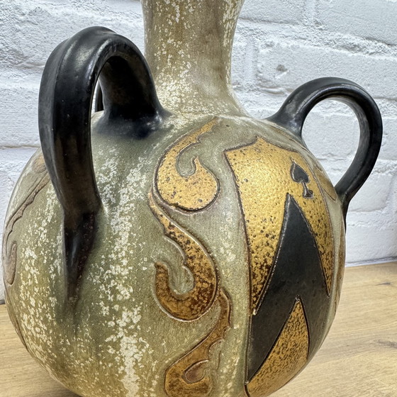 Image 1 of Roger Guérin - Brocca in ceramica Art Déco a quattro manici - Carte da gioco