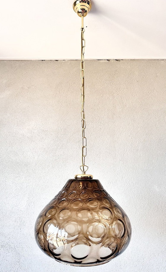 Image 1 of Vintage smoked glass pendant lamp