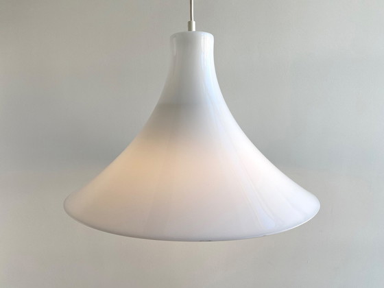 Image 1 of Vintage trumpet hanging lamp - white acrylic