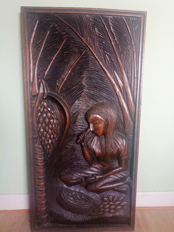 Image 1 of Scultura artistica monumentale brasiliana in legno (102 cm) firmata Lucio (1977)