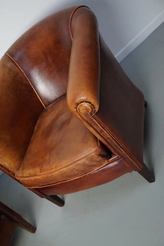 Image 1 of Vintage Nederlandse clubfauteuils van cognackleurig leer, set van 2