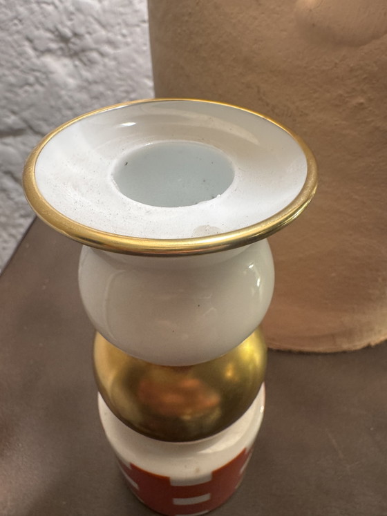 Image 1 of Bernardaud Capri rode en gouden kandelaar