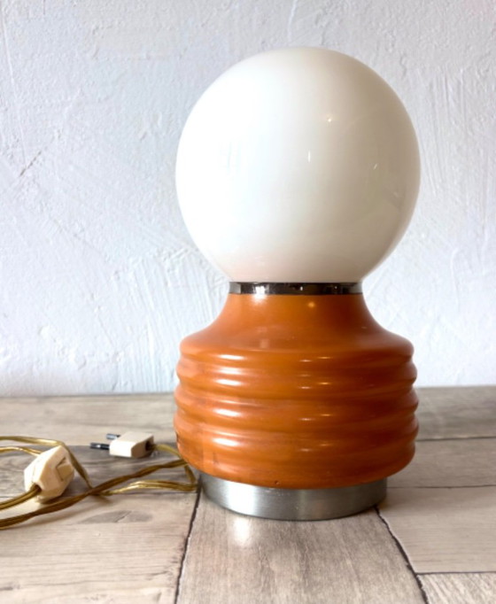 Lampada sferica vintage - Vetro opalino - Space Age - Anni '70 - Fungo, Lampade da tavolo, Arancione (foto 10 di 11)