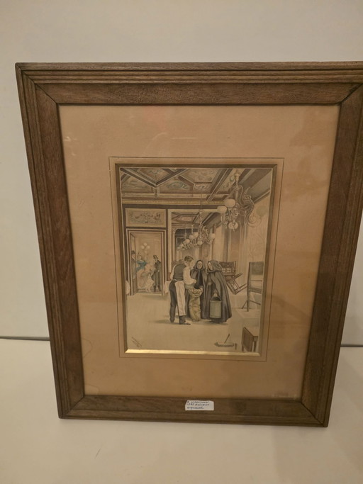 Antikes Aquarell (1898) – Antwerpen – F.A. Wärngren – Gerahmt
