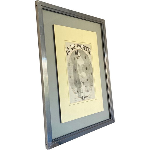Vintage painting "Parisian life to charm the cockroach" with aluminum frame, 1913
