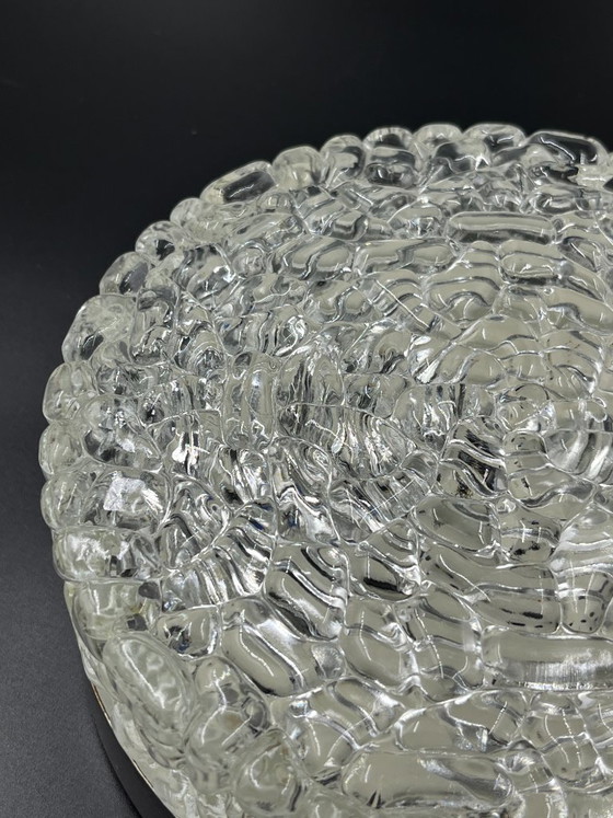 Image 1 of Brutalist round ceiling light in vintage glacier glass