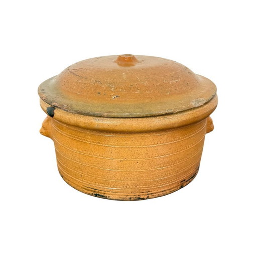 Olla de Cocina de Terracota Francesa Antigua con Cabezas de León