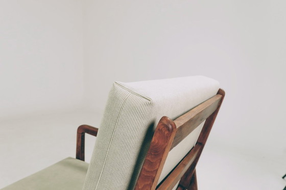 Image 1 of Mid-Century Armchair Corduroy Cushion Rustic Wood, 1980s