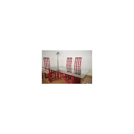 Image 1 of Vintage red bamboo dining set by Arturo Pozzoli, 1980s