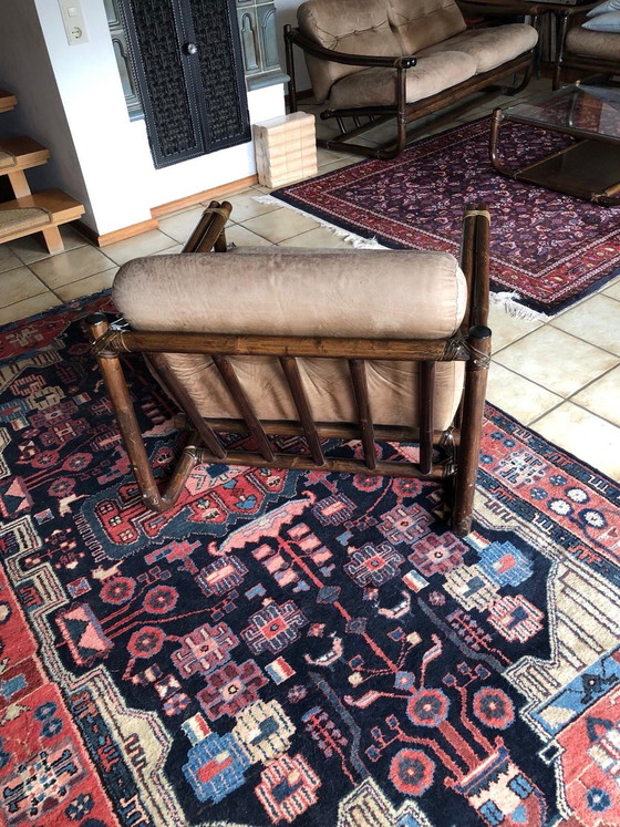 Image 1 of Pierantonino Bonacina 1974 – Set di sedute originale in rattan (divano, 2 poltrone, tavolo)


