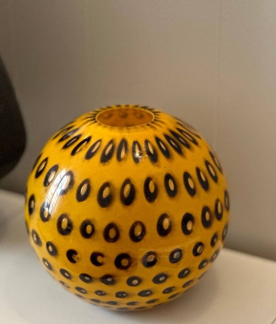 Image 1 of Antique Black And Yellow Speckled Glass Vase