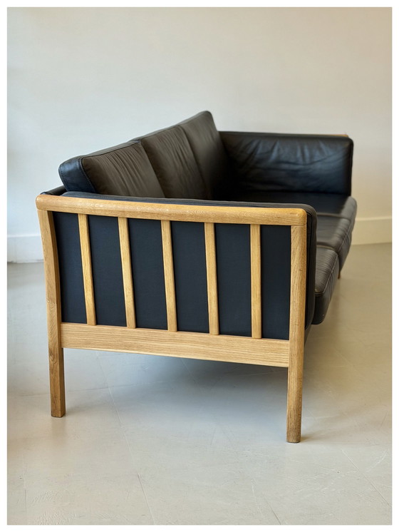 Image 1 of Driezit Zetel vintage in Leder en Eik, Stouby, Danimarca, anni '70