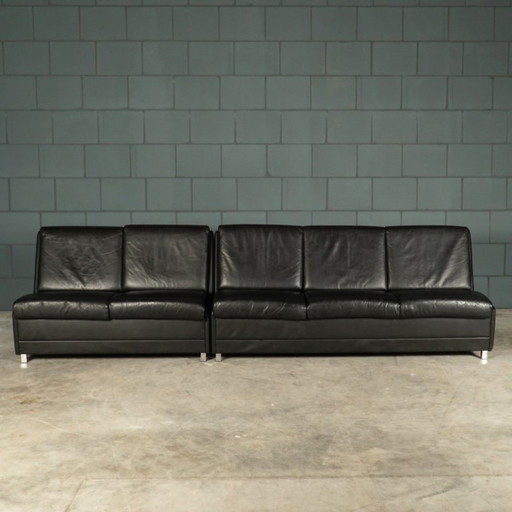 Set schwarzer Ledersofas aus der Mitte des Jahrhunderts – 1960er Jahre