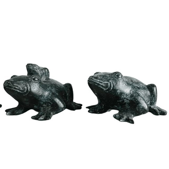 Image 1 of Set vintage di rane madre e figlio in bronzo, patina verde, anni '60