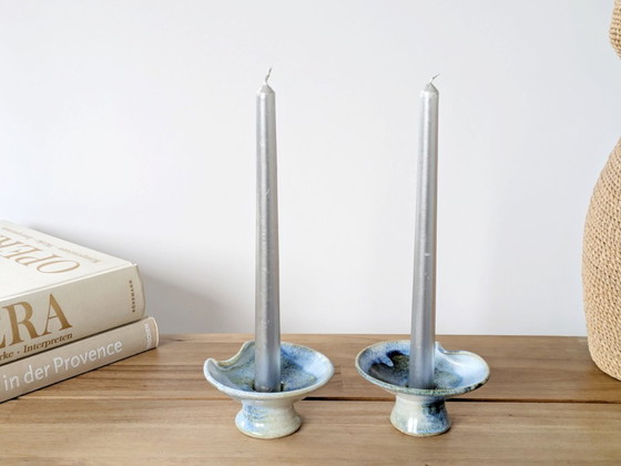 Image 1 of Een paar handgemaakte kandelaars van Duits studiokeramiek uit het midden van de 20e eeuw, Till Sudeck, jaren 60.