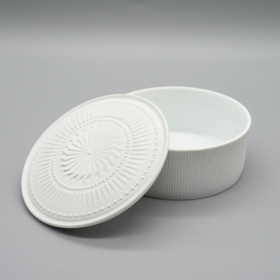 Image 1 of Decorativo AK Kaiser Bisque Porcelain Lid-Box Geometric Décor Vintage 60s MCM