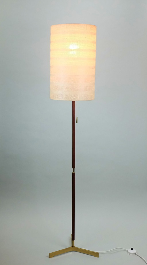 lampadaire autrichien mid century j. t. kalmar 1950s laiton teck et tissu
