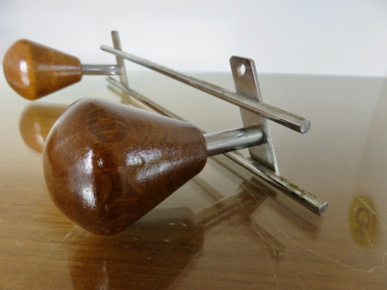 Image 1 of Porte manteau mural scandinave, bois et métal chromé, 60's 70's