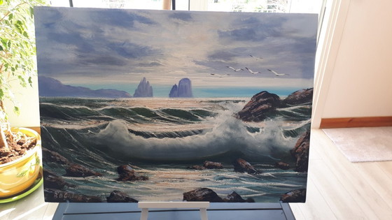 Image 1 of Bruno DI GIULIO - Mareggiata al Tramonto - Pintura del artista