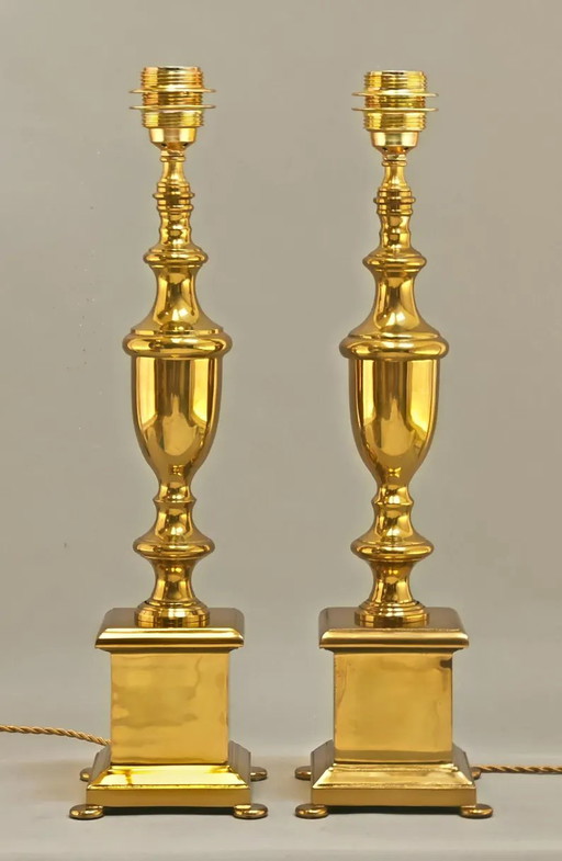 Pair of vintage French brass table lamps