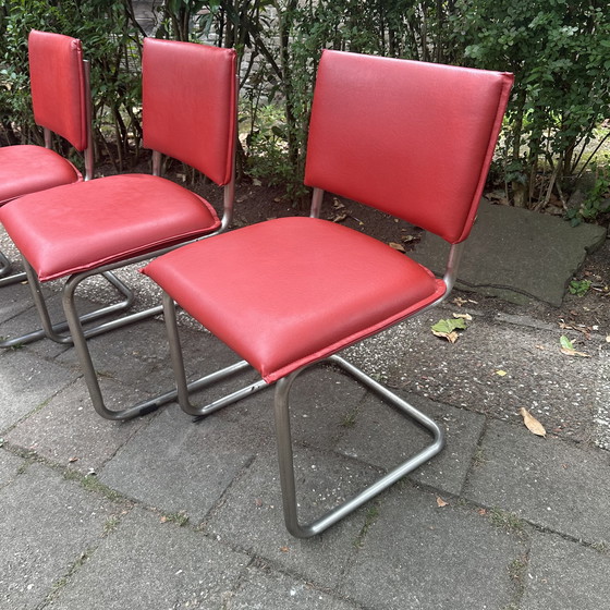 Image 1 of 4x sedie a sbalzo reed skai anni '70 (retro)