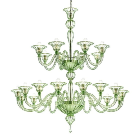 Image 1 of Zeitgenössischer monumentaler Kronleuchter aus Muranoglas mit Rigadin-Verzierungen