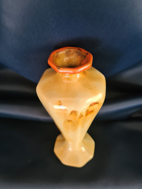Orange Art Deco Ceramic Vase 23cm – Handmade Pottery 1920s Torhout Belgium – Vase Céramique (photo 3 of 6)
