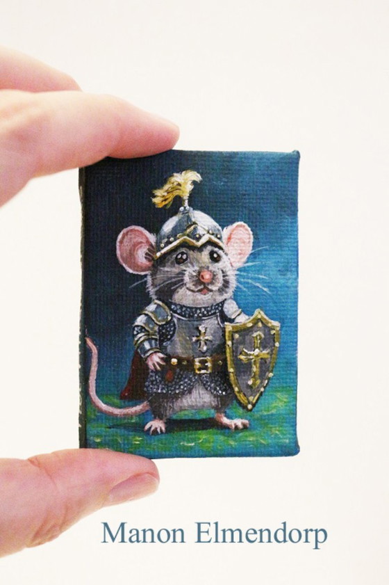 Image 1 of Unique Hand-Painted Little Knight Mouse Painting