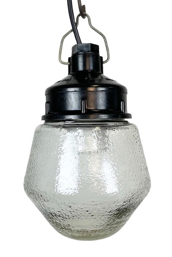 Image 1 of Industrial Bakelite Pendant Light With Frosted Glass, 1970s