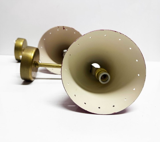 Coppia di Applique italiane di design 1950, Ottone, Rosso (foto 8 di 11)