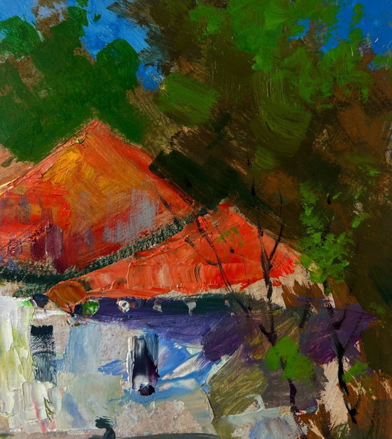 Image 1 of Original Oil Painting Summer House Landscape Building in the heart of the city