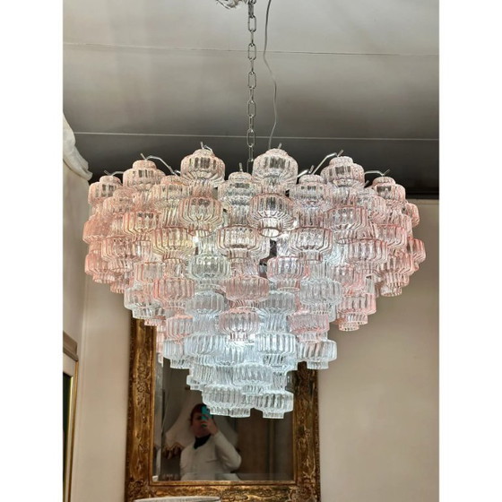 Image 1 of Romantic Venetian Pink "Rigadin Manubri" Murano Glass Chandelier in Venini Style