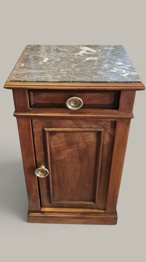 Comodino stile Luigi Filippo - Legno e marmo grigio, Epoca XIX secolo, Comodini, Marrone (foto 2 di 15)