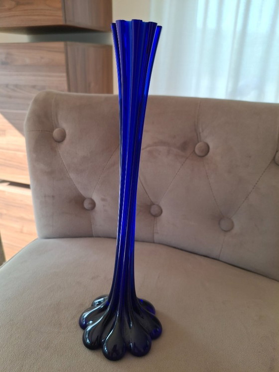 Image 1 of Vintage glass vase in cobalt blue from the 1960s or 1980s.