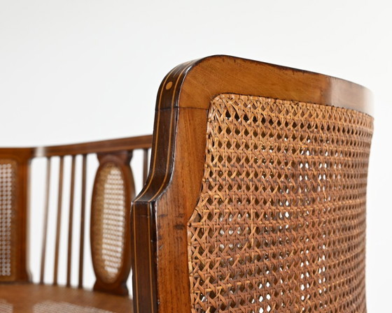 Image 1 of Vintage caned slant bench, 1950s