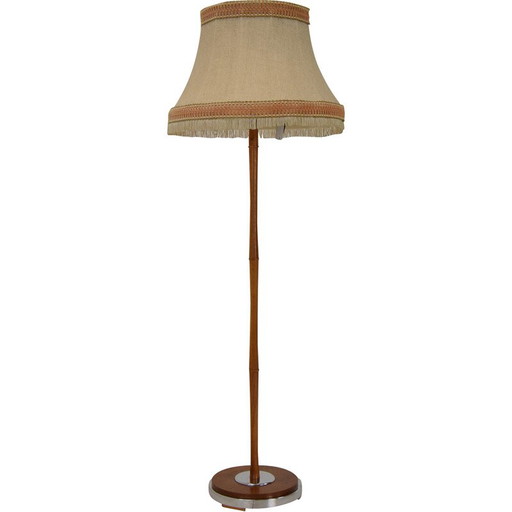 Vintage vloerlamp van stof, hout en chroom, Duitsland 1960