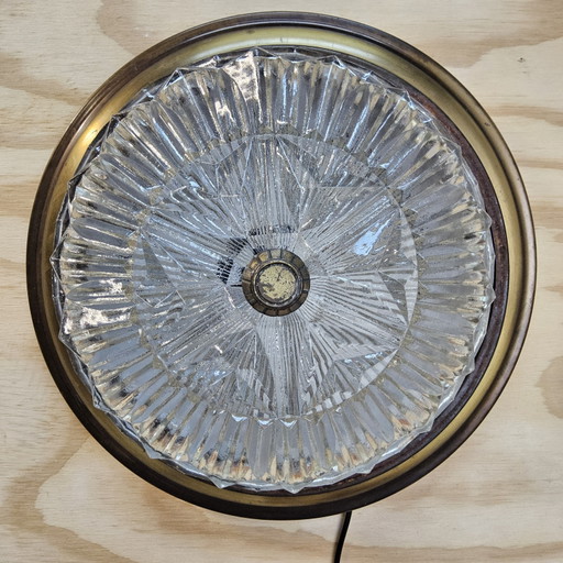 Vintage Ceiling Lamp with Cut Glass and Brass Rim (40cm)