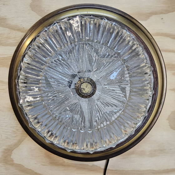 Image 1 of Vintage Ceiling Lamp with Cut Glass and Brass Rim (40cm)