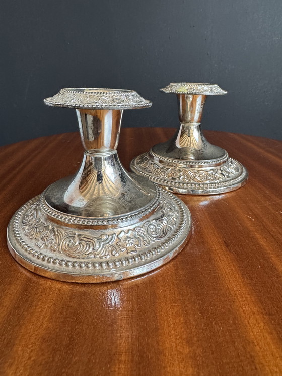 Image 1 of Silver-plated metal candlesticks from the 1980s
