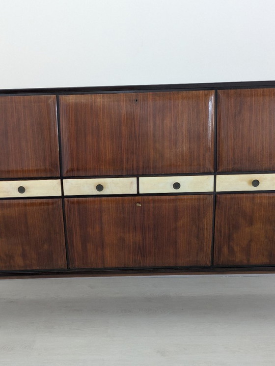 Image 1 of Buffet - Cristal, laiton, palissandre, parchemin - années 1950