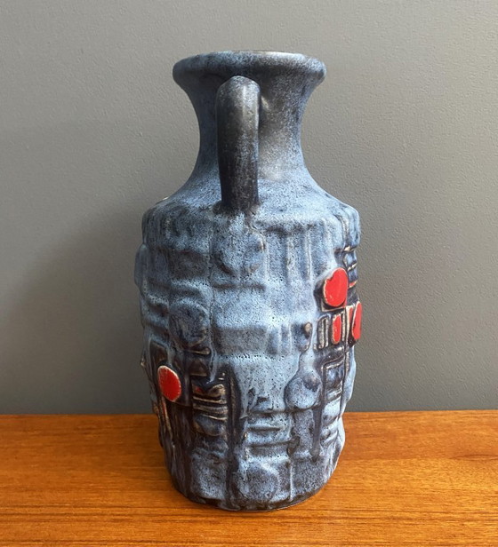 Image 1 of Blue and red vase by Uberlacker keramic West Germany 1970s