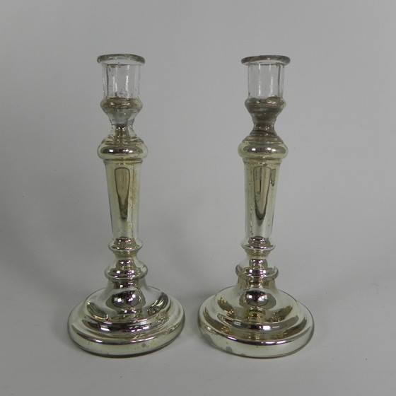 Image 1 of Set di 2 candelieri in argento al mercurio, 1900 circa (argento dei poveri)