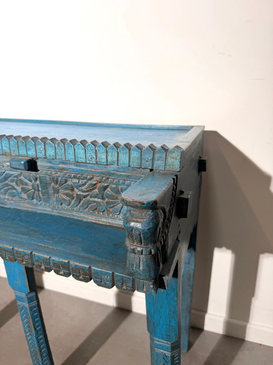 Consolle indiana intagliata in blu turchese – Tavolini, Wood (photo 3 of 7)