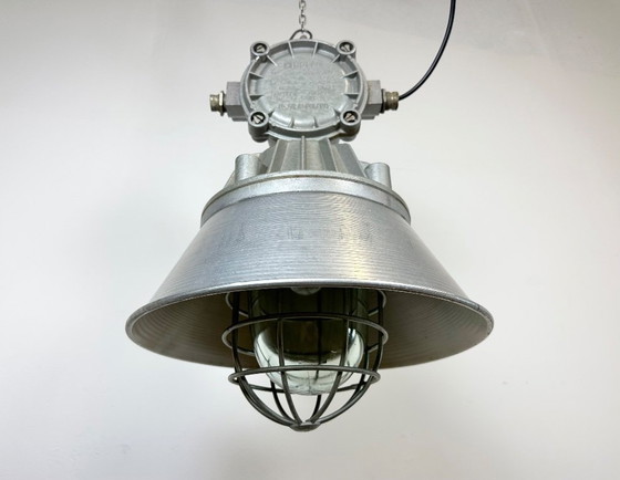 Image 1 of Large Industrial Cast Aluminium Cage Pendant Light from Polam Wilkasy, 1970s
