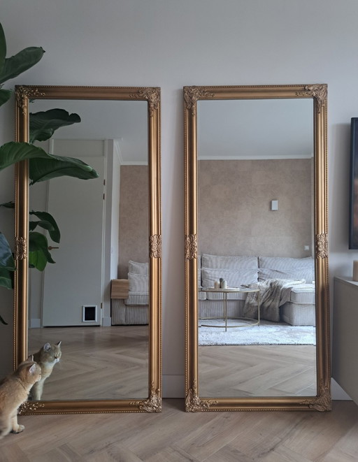 2 grote antieklook spiegels met goudbronze lijst