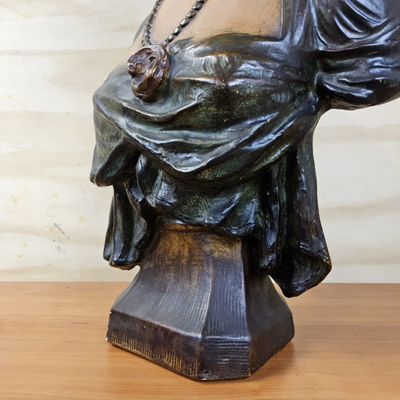 Image 1 of Antico busto di donna in gesso Art Nouveau (ca. 1900) Statua romantica francese/belga