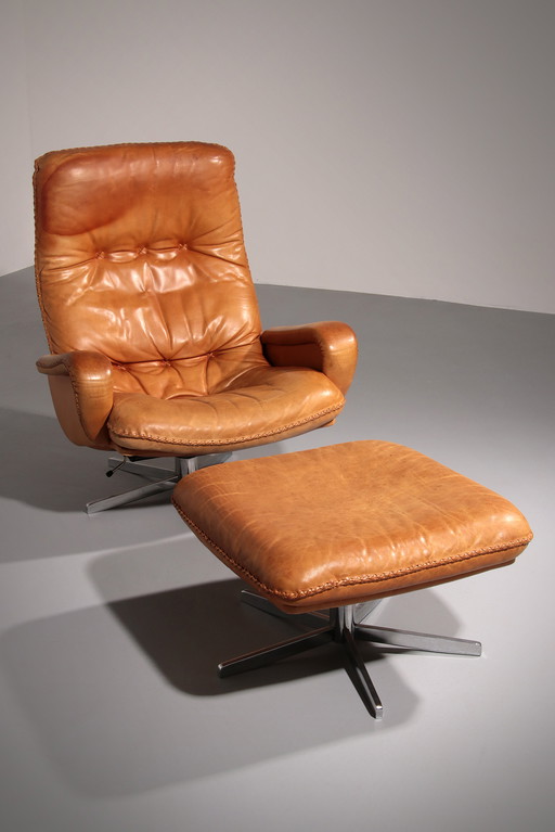 Fauteuil et ottoman vintage en cuir De Sede S 231, Suisse, années 1960