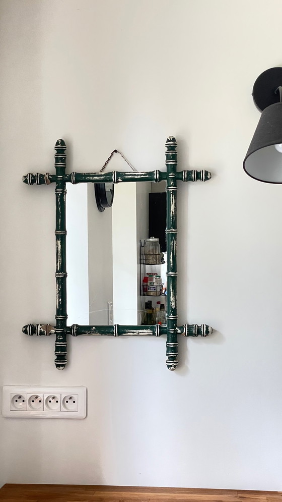 Image 1 of Specchio antico chiamato bambù patinato vintage Francia