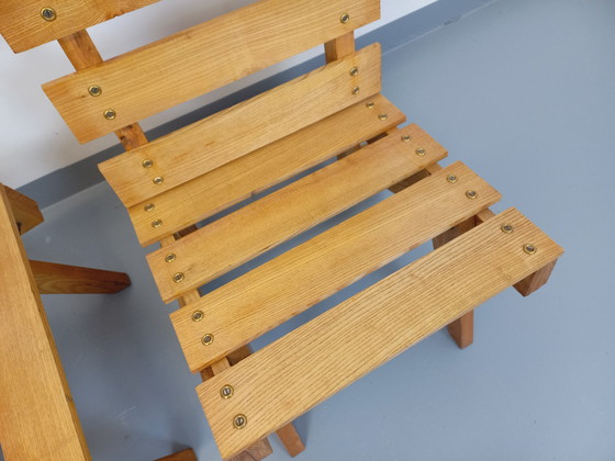 Image 1 of Pair of Vintage 60's Wooden Brutalist Slatted Chauffeured Armchairs