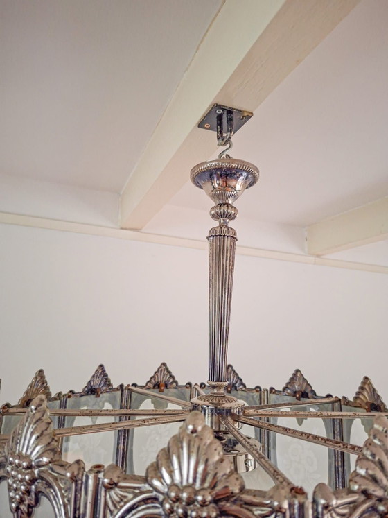 Splendida lampada a sospensione Art Déco argentata., Lampadari, Rame, Metallo, Argentato (foto 7 di 7)